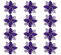 STOBOK Poinsettia à Paillettes Artificielles 12Pcs 16Cm Décorations de Mariage de Noël DIY Guirlande de Fleurs Décors D'arbres Glitter Poinsettia Fleurs Creux Faux - Violet