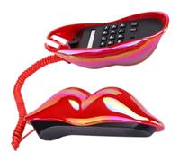 STOBOK Téléphone Fixe à Cadran Rouge de Lèvres Rouges, Design Créatif en Plastique, Fonction Filaire, Décoration Intérieure pour Bureau et Maison, Ornement de Table Unique