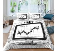 Stock market ch Ensemble De Literie 3 Pièces 3D Imprimée Facile d'entretien Hand drawn financial Housse de Couette avec Taie d'oreiller Douce for Chambre de adolescents Super king（260x220cm）