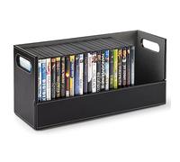 Stock Your Home Boîte de rangement DVD, étagère de cinéma pour Blu-Ray, boîtiers de jeux vidéo, CD, VHS, support de disque pouvant stocker jusqu'à 28 DVD, cuir synthétique (noir)