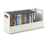 Stock Your Home Boîte de rangement DVD, étagère de cinéma pour Blu-Ray, boîtiers de jeux vidéo, CD, VHS, support de disque pouvant stocker jusqu'à 28 DVD, cuir synthétique (blanc)