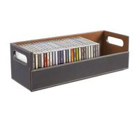 Stock Your Home Boîte de rangement pour CD, étagère de rangement pour boîtiers de DVD, cassettes, support de disques pouvant contenir jusqu'à 40 CD, cuir synthétique (marron)