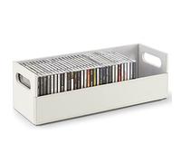 Stock Your Home Boîte de rangement pour CD, étagère de rangement pour boîtiers de DVD, cassettes, support de disques pouvant contenir jusqu'à 40 CD, cuir synthétique (blanc)