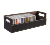 Stock Your Home Boîte de rangement pour CD, étagère de rangement pour boîtiers de DVD, cassettes, support de disques pouvant contenir jusqu'à 40 CD, cuir synthétique (marron)