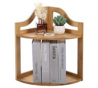 Stockage de bureau en bois, Étagère d'angle en bois à 2 niveaux 9,8 x 9,8 x 15,7 pouces, couleur bois