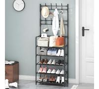 Stockage de vêtements, Organisateur du Chapeau et Porte-Chaussures de Grande capacité sur la Base Debout au Sol, adapté aux Salons, aux entrées, aux Cuisines. Noir Five Layers 60cm