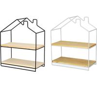 Stockage étagère murale suspendue double couche bois rack fil métallique étagères flottantes - Noir