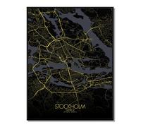 Stockholm carte ville city map nuit