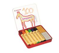 Stockmar Crayons de Cire - Édition Arc-en-Ciel avec 6 Crayons de Couleur Multicolores et 2 Blocs de Cire, emballés dans Un étui en tôle Pratique, idéal pour la Maternelle, Convient aux Enfants à