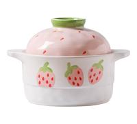 Stockpot Cocotte moderne en céramique avec couvercle en forme de fraise Convient pour un usage domestique pour soupe, ragoût, viande et porridge (A)
