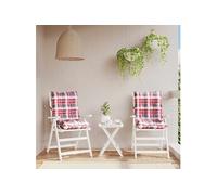 Lot de 2 Coussins de Chaise à Dossier Bas, Galette de Siège Imperméable, Coussin d'Extérieur Anti-glissement Jardin Terrasse, Motif Carreaux Rouge