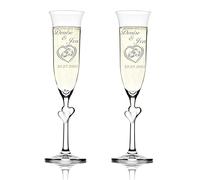 Stölzle Lausitz Amour Ensemble de 2 coupes à champagne avec gravure personnalisée motif - Dans le cœur double anneaux Coeur