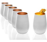 Stölzle Lausitz Lot de 12 gobelets de 465 ml - Blanc (mat) et bronze - Passe au lave-vaisselle + lot de 4 pailles en acier inoxydable EKM Living