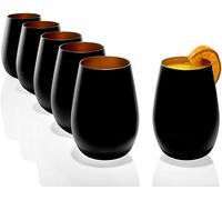 Stölzle Lausitz Lot de 12 verres à eau noirs (mats) et bronze, passent au lave-vaisselle, verre cristal sans plomb, qualité supérieure + lot de 4 pailles en acier inoxydable EKM Living