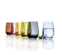Stölzle Lausitz TWISTER Set de 6 verres 465ml Mediterranean Mix - Verres élégants pour eau jus cocktails - Verre en cristal sans plomb - Colorés résistants lavables au lave-vaisselle