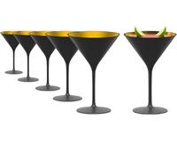 Stölzle Lausitz Verres à Cocktail Noir/Or Set de 6, 240 ml - Verres Élégants Idéaux pour Martini & Manhattan - Verres en Cristal Sans Plomb - Lavables au Lave-Vaisselle & Résistants aux Chocs