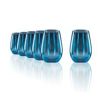 Stölzle Lausitz Verres Longdrink Mirror Bleu Lot de 6 - 465ml Verres Hauts en Cristal pour Eau Jus et Cocktails - Design Miroir Élégant - Sans Plomb - Résistants aux Chocs - Lavables au Lave-Vaisselle