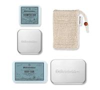 Störtebekker Kit de douche haut de gamme Hair & Body | 2 shampoings solides & 2 gels douche solides Sea Breeze pour homme et femme | avec boîte à savon et sac en sisal | végétalien et fait main