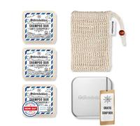 Störtebekker Set de douche de qualité supérieure - Shampooing solide anti-pelliculaire (x3), sachets en sisal + boîte à savon en aluminium - Kit de barre de shampoing pour cheveux, cuir chevelu et