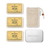 Störtebekker Set de douche haut de gamme pour le corps | 3 gels douche solides (bois de santal) avec sac à savon en sisal et boîte à savon XL pour homme et femme | végétalien et fabriqué à la main aux