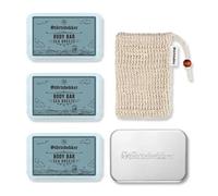 Störtebekker Set de douche haut de gamme pour le corps | 3 gels douche solides (Sea Breeze) avec sac à savon en sisal et boîte à savon XL pour homme et femme | Végétalien et fabriqué à la main aux