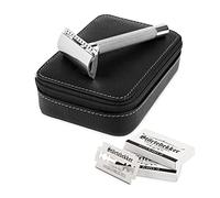 Störtebekker® Set de rasage Solingen - étui de rasage inclus - disponible en différentes variantes - parfait pour voyager - Set de rasage/de barbe haute qualité (Rasoir (Acier) - Étui (Noir))