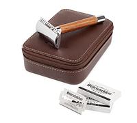Störtebekker® Set de rasage Solingen - étui de rasage inclus - disponible en différentes variantes - parfait pour voyager - Set de rasage/de barbe haute qualité (Rasoir (Bois) - Étui (Café))