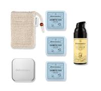 Störtebekker® Set de routine de douche de qualité supérieure - Shampooing solide Crusoe (x3), sachets en sisal, boîte à savon + crème de jour - Kit de barre de shampoing pour cheveux, cuir chevelu et