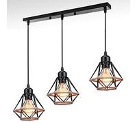 STOEX 3 lumières suspension industriel design cage, lampe suspendue en métal corde de chanvre, éclairage intérieur pour salons chambre cuisine, noir