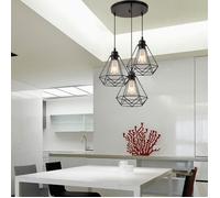 STOEX Lustre Suspension forme Diamant Disque 3 Lumières Abat-jour Noir 20.5cm E27 pour salon cuisine