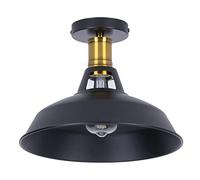 STOEX Plafonnier Industriel Vintage Abat Jour 27cm, Rétro Lampe de Plafond Luminaire Décoration Intérieur en Métal pour Salon Cuisine Chambre - Noir