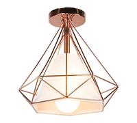 STOEX Plafonnier rétro cage forme diamant 25cm, style industriel vintage en métal fer, luminaire ampoules E27 pour salon chambre restaurent couloir café bar (Rose)
