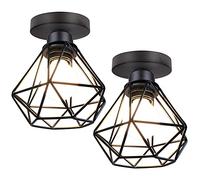STOEX Rétro Plafonnier Industrielle en Métal Cage forme Diamant, Lustre Abat jour Lumiere de Plafond Chambre, Pour entrée, Allée, Porche, Couloir, Café Bar (Noir 2pcs)
