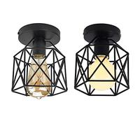 STOEX Retro Plafonnier Industrielle en Métal Carré Fer Cage Cube Luminaire E27 pour Salon Chambre Café Bar Restaurent Entrée Couloir (Lot de 2 Noir)