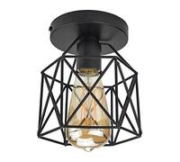 STOEX Retro Plafonnier Industrielle en Métal Carré Fer, Suspension Cage Cube Luminaire E27 pour Salon Chambre Café Bar Restaurent Entrée Couloir (Noir)