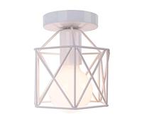 STOEX Retro Plafonnier Industrielle en Métal Carré Fer, Suspension Cage Cube Luminaire E27 pour Salon Chambre Café Bar Restaurent Entrée Couloir (Blanc)