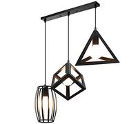 STOEX Suspension Luminaire industrielle 3 lumière Cage Métal, Lustre d'éclairage intérieur Lamps Corde Ajustable pour Cuisine Chambre Salon Bar (Suspension trio à barre - Noir)