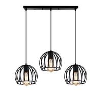 STOEX Suspension luminaire industrielle design forme cage métal, lustre abat-jour 3 lampes pour Salon Chambre Salle à manger, E27 noir, sans ampoule