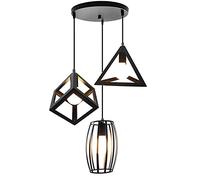 STOEX Suspension Luminaire Vintage Cage Métal Noir, Lustre Industriel 3 Lampes E27 Corde Ajustable pour Salon Cuisine Chambre (Suspension trio à cercle - Noir)