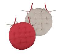 - Coussin de chaise Rouge et Lin rond et réversible - 38 x 38 cm