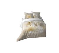 Stof - Housse de Couette Maldives 240 x 220 cm et 2 taies d'oreiller 63 x 63 cm - 100% Coton 57 Fils, certifiée Oekotex, Naturel, Palmier, Voyage, Jaune, Or