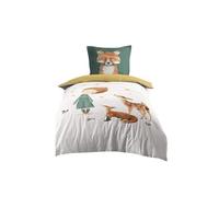 Stof Parure de Lit Enfant Renard et Faon, Housse de Couette 240x220 cm avec 2 Taies, Vert et Jaune