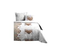 Stof Parure de Lit Romantique avec Motifs Cœurs en Bois, Housse de Couette et Taies d'oreiller, Blanc et Beige