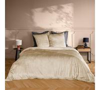 Stof Parure de Lit Veline en Velours, Housse de Couette 220x240 cm avec 2 Taies d'oreiller 63x63 cm, Sable