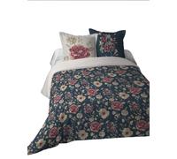 Stof - Parure Housse de Couette + 2 Taies d'oreillers - Taille 240x220 cm - 100% Coton - Couleur Bleu - Modèle Flore - Linge de Lit pour Maison