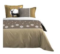 Stof - Parure Housse de Couette Estrella 240x220 cm et 2 taies d'oreiller 63x63 cm - 100% Coton 57 Fils, certifiée Oekotex, Couleur Or, Montagne, Flocons, Doré