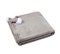 Plaid Mellow, Thème Cocooning, Finition pompons, Marron/Naturel, 130x160cm, 100% Polyester