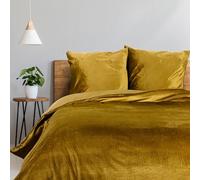 Stof Veline Parure de Lit en Velours, Housse 220x240 cm avec 2 Taies 63x63 cm, Ocre