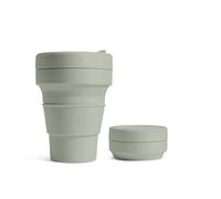 STOJO On-The-Go Mini tasse pliable pour enfant - 237 ml - Tasse de voyage réutilisable et pliable en silicone avec couvercle et paille - Portable, format de poche, passe au lave-vaisselle - Sauge