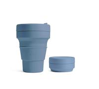STOJO On-The-Go Mini tasse pliable pour enfant - 237 ml - Tasse de voyage réutilisable et pliable en silicone avec couvercle et paille - Portable, format de poche, passe au lave-vaisselle, bleu acier